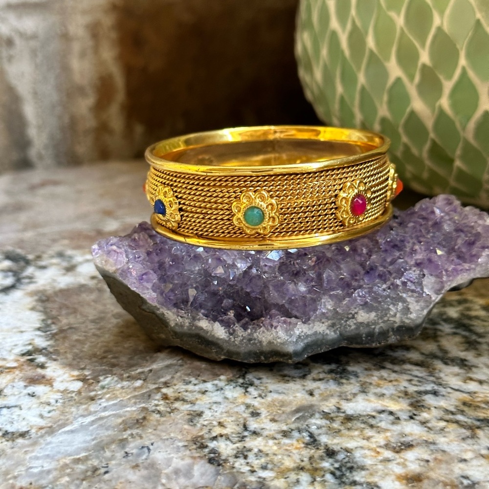 Gold Indian Bangle Gemstone Bracelet - Picture 2 of 8